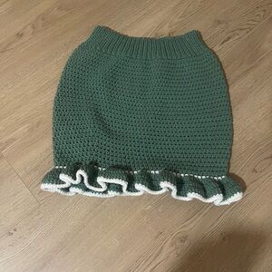 Green Knit Skirt with Ruffle Hem